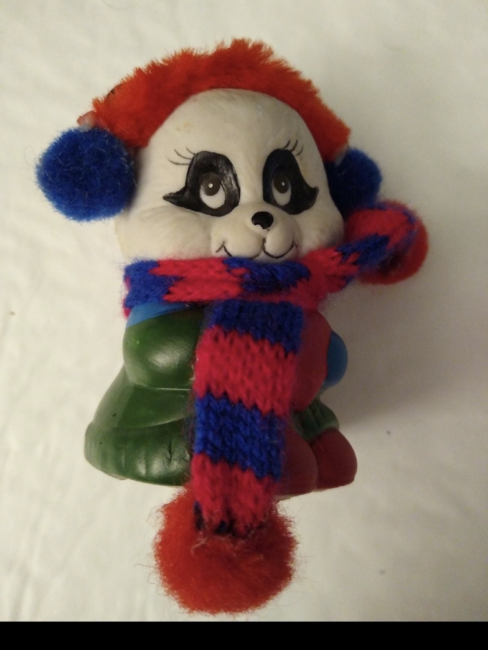 Vintage Giftco Panda Figurine with Red & Blue Knit Scarf
